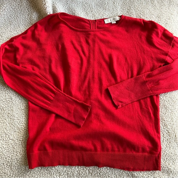 Loft back button long sleeved cotton rayon nylon jewel neck sweater S red - Picture 4 of 6